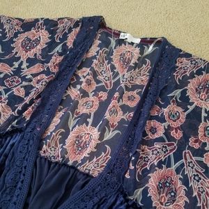 Women's Floral Boho Velvet Sheer Kimono